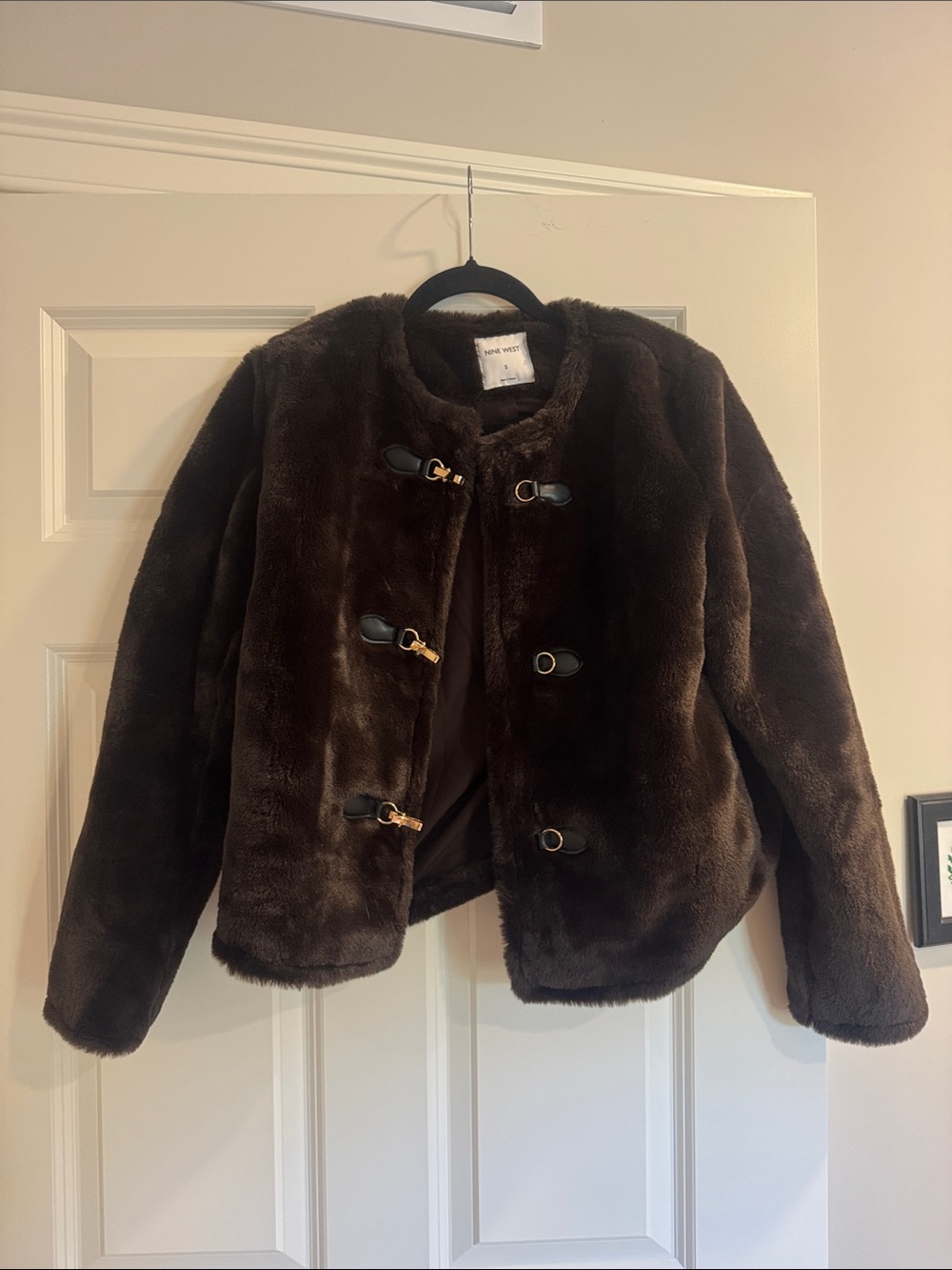 Nine West Dark Brown Faux Fur Toggle Jacket